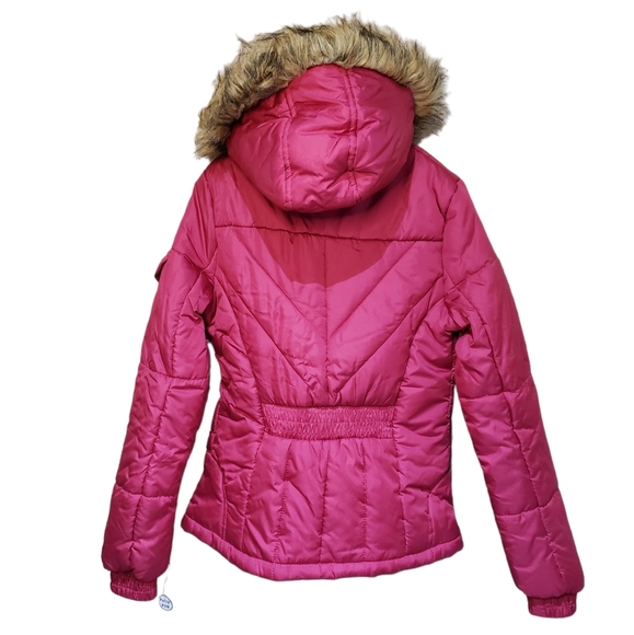 Girls Maralyn & Me Puffer Coat Size X-Small Pink Hood Faux Fur Trim - Picture 2 of 13